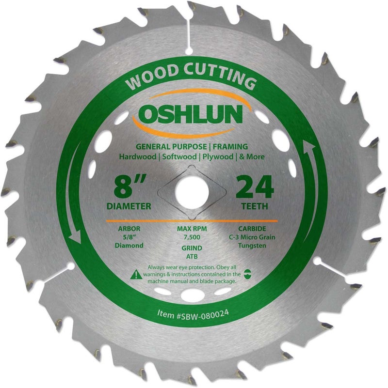 Oshlun SBW-080024 8-Inch 24 Tooth ATB General Purpose and Framing Saw Blade with 5/8-Inch Arbor (Diamond Knockout)